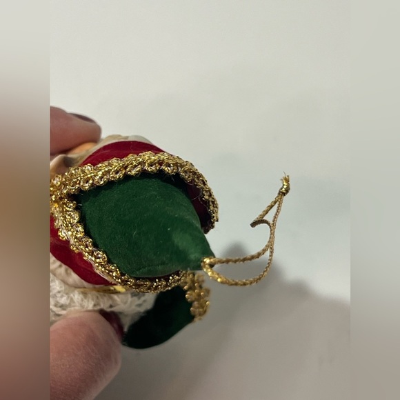 RARE Vintage Gnome Santa Elf Ornament Ceramic Velvet Lace Taiwan - Picture 6 of 8